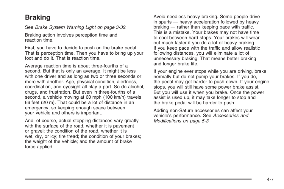 Braking, Braking -7 | Saturn 2006 Vue User Manual | Page 209 / 412