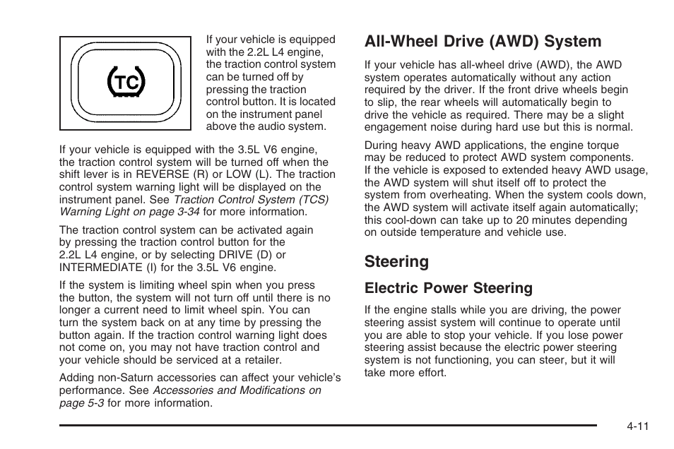 All-wheel drive (awd) system, Steering, All-wheel drive (awd) system -11 steering -11 | Saturn 2006 Vue User Manual | Page 213 / 412