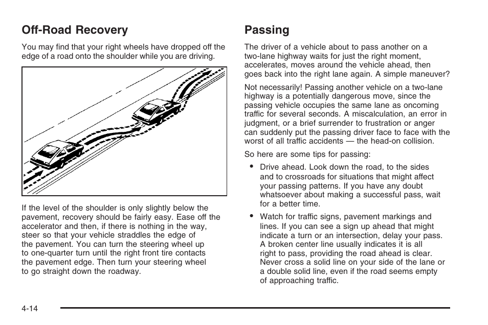 Off-road recovery, Passing, Off-road recovery -14 passing -14 | Saturn 2006 Vue User Manual | Page 216 / 412