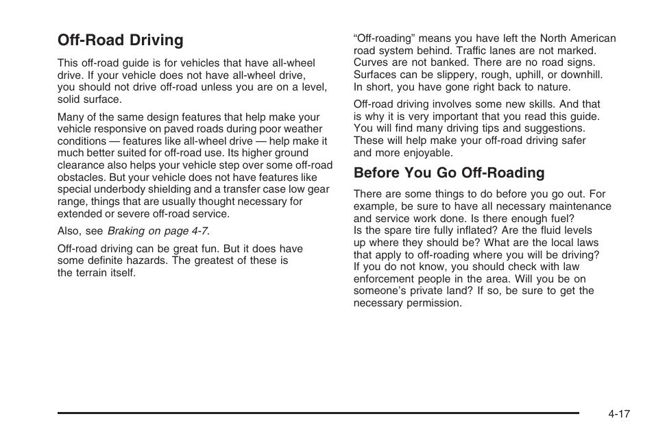 Off-road driving, Off-road driving -17, Before you go off-roading | Saturn 2006 Vue User Manual | Page 219 / 412