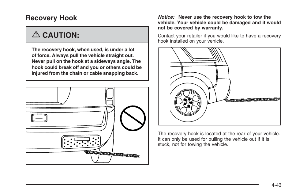 Recovery hook, Recovery hook -43, Caution | Saturn 2006 Vue User Manual | Page 245 / 412