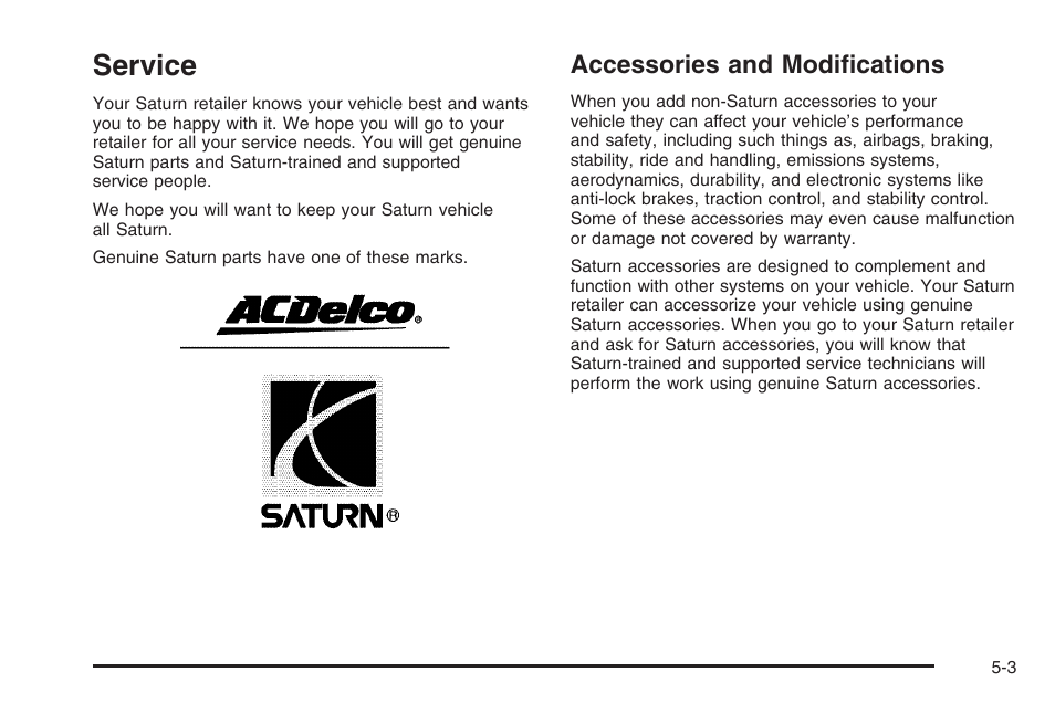 Service, Accessories and modifications, Service -3 | Accessories and modifications -3 | Saturn 2006 Vue User Manual | Page 267 / 412