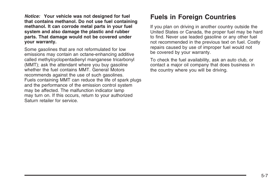 Fuels in foreign countries, Fuels in foreign countries -7 | Saturn 2006 Vue User Manual | Page 271 / 412