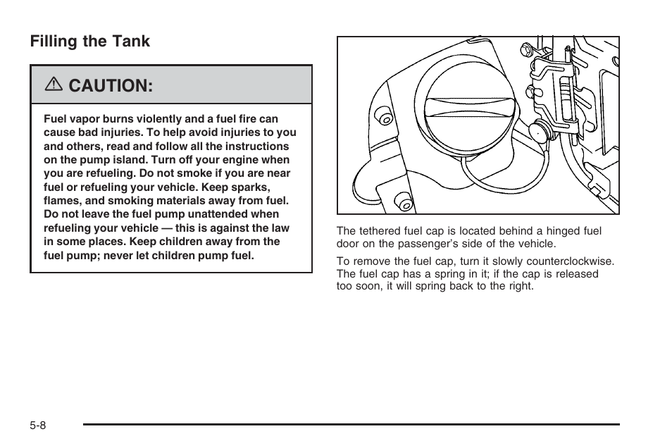 Filling the tank, Filling the tank -8, Caution | Saturn 2006 Vue User Manual | Page 272 / 412