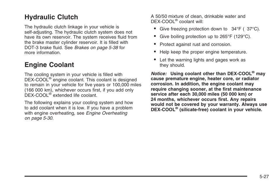 Hydraulic clutch, Engine coolant, Hydraulic clutch -27 engine coolant -27 | Saturn 2006 Vue User Manual | Page 291 / 412