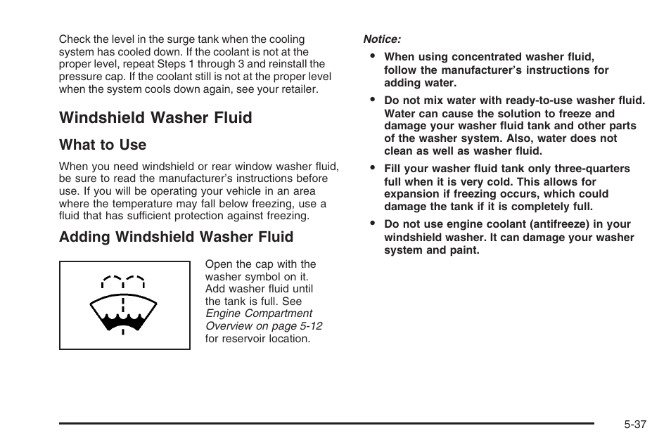 Windshield washer fluid, Windshield washer fluid -37 | Saturn 2006 Vue User Manual | Page 301 / 412