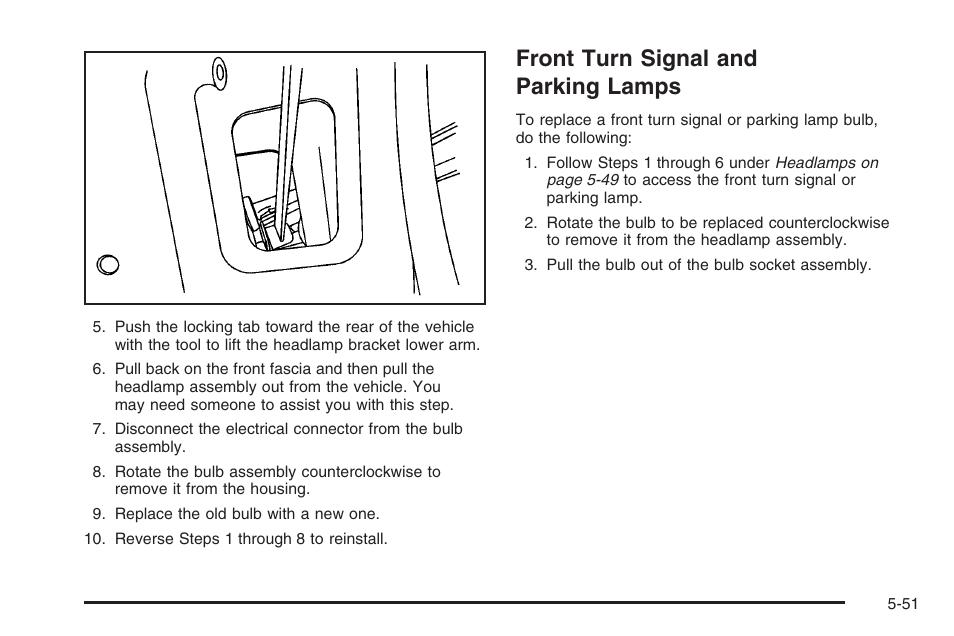Front turn signal and parking lamps, Front turn signal and parking lamps -51 | Saturn 2006 Vue User Manual | Page 315 / 412