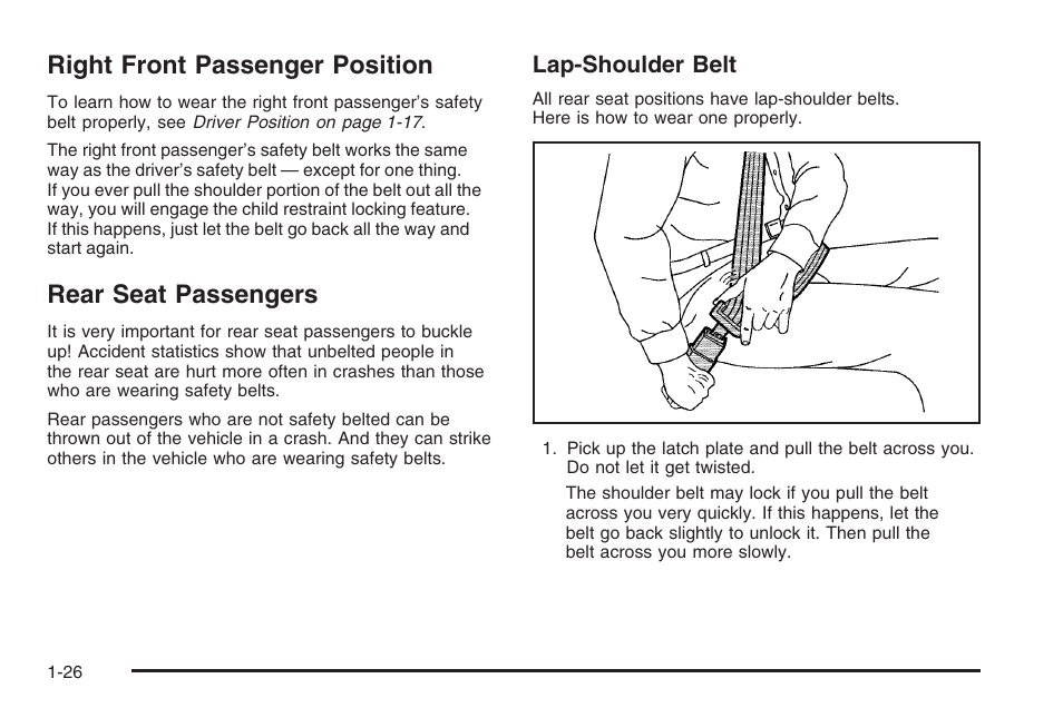 Right front passenger position, Rear seat passengers | Saturn 2006 Vue User Manual | Page 32 / 412