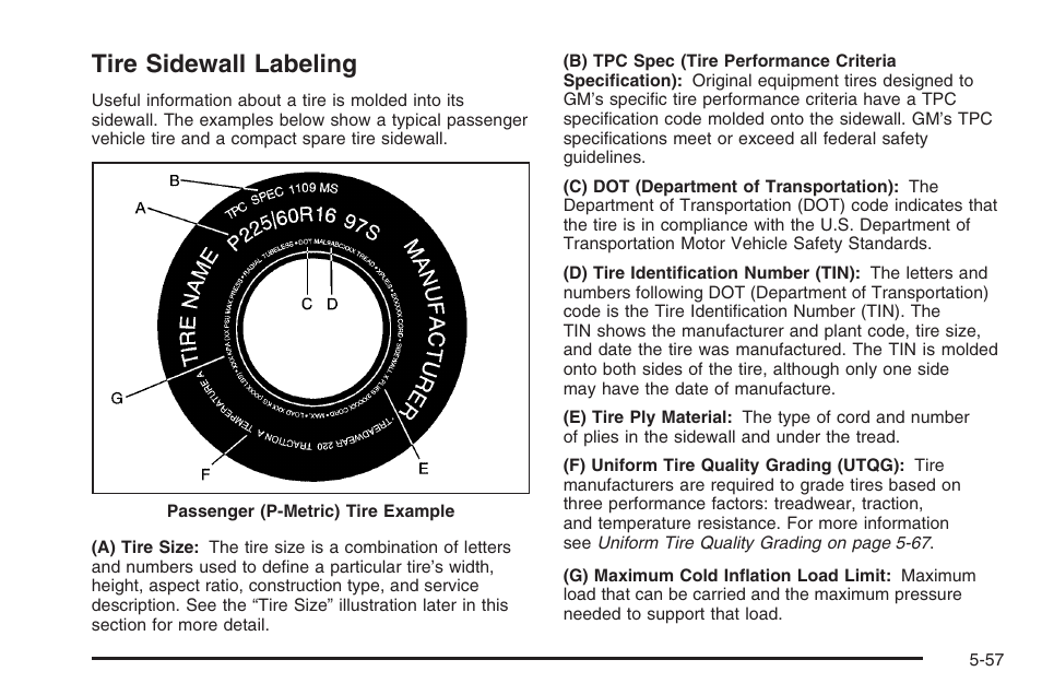 Tire sidewall labeling, Tire sidewall labeling -57 | Saturn 2006 Vue User Manual | Page 321 / 412