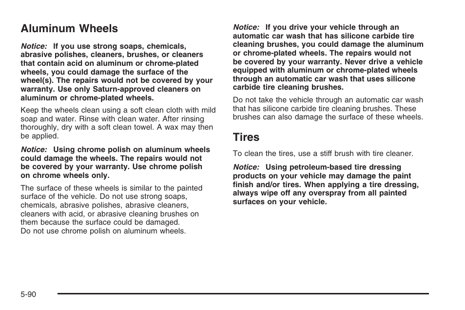 Aluminum wheels, Tires, Aluminum wheels -90 tires -90 | Saturn 2006 Vue User Manual | Page 354 / 412