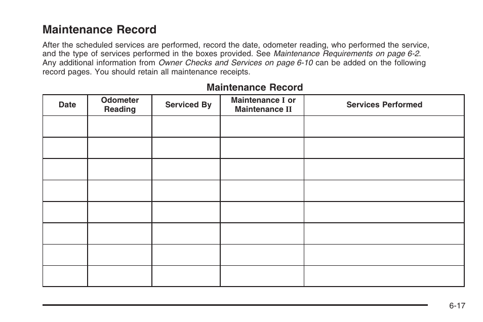 Maintenance record, Maintenance record -17 | Saturn 2006 Vue User Manual | Page 381 / 412