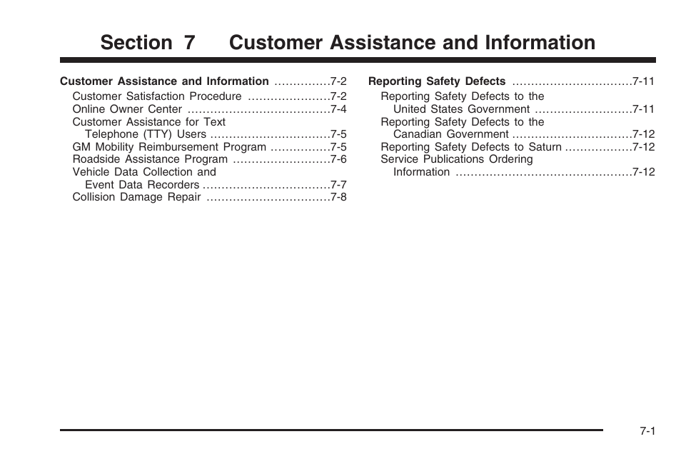 Customer assistance and information, Customer assistance and information -1 | Saturn 2006 Vue User Manual | Page 385 / 412