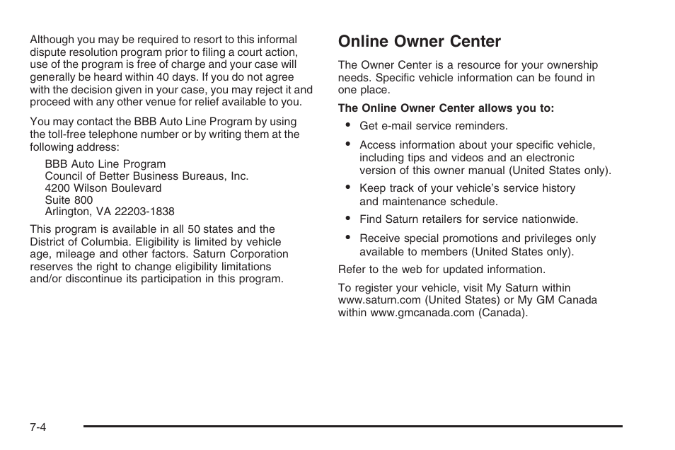 Online owner center, Online owner center -4 | Saturn 2006 Vue User Manual | Page 388 / 412