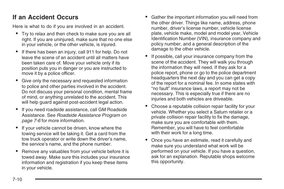 If an accident occurs | Saturn 2006 Vue User Manual | Page 394 / 412