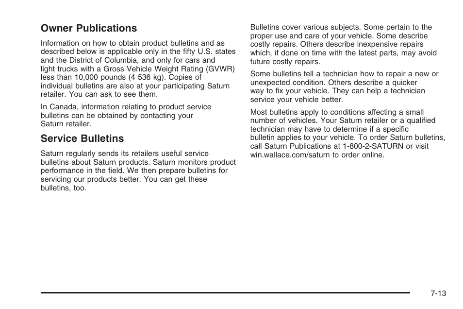 Owner publications, Service bulletins | Saturn 2006 Vue User Manual | Page 397 / 412