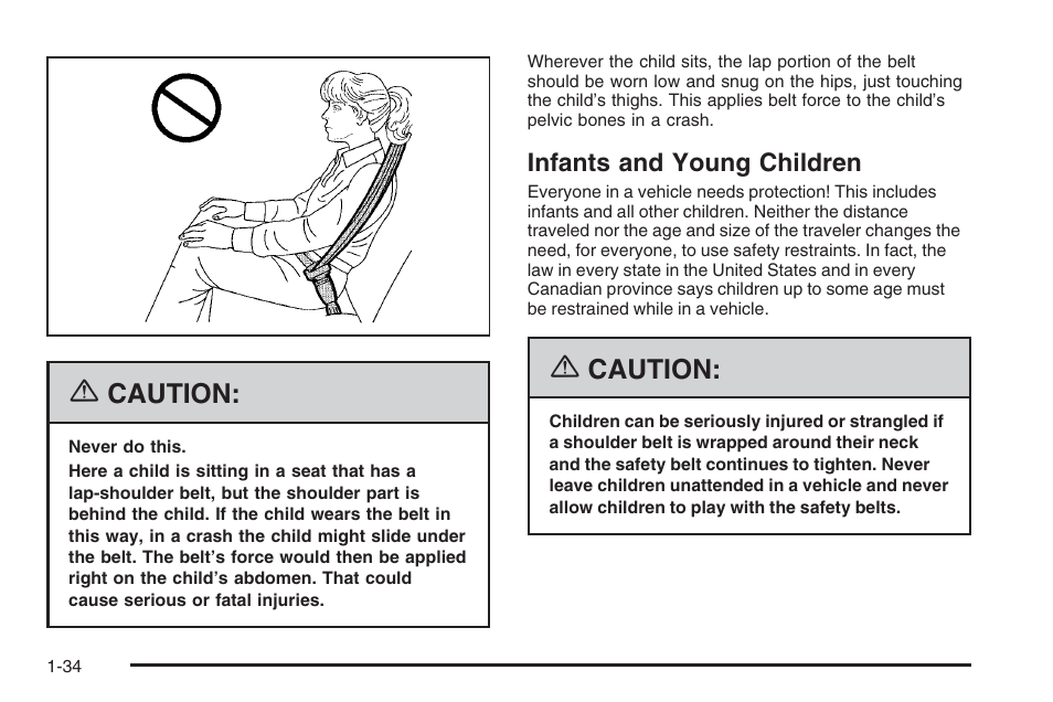 Infants and young children, Infants and young children -34, Caution | Saturn 2006 Vue User Manual | Page 40 / 412
