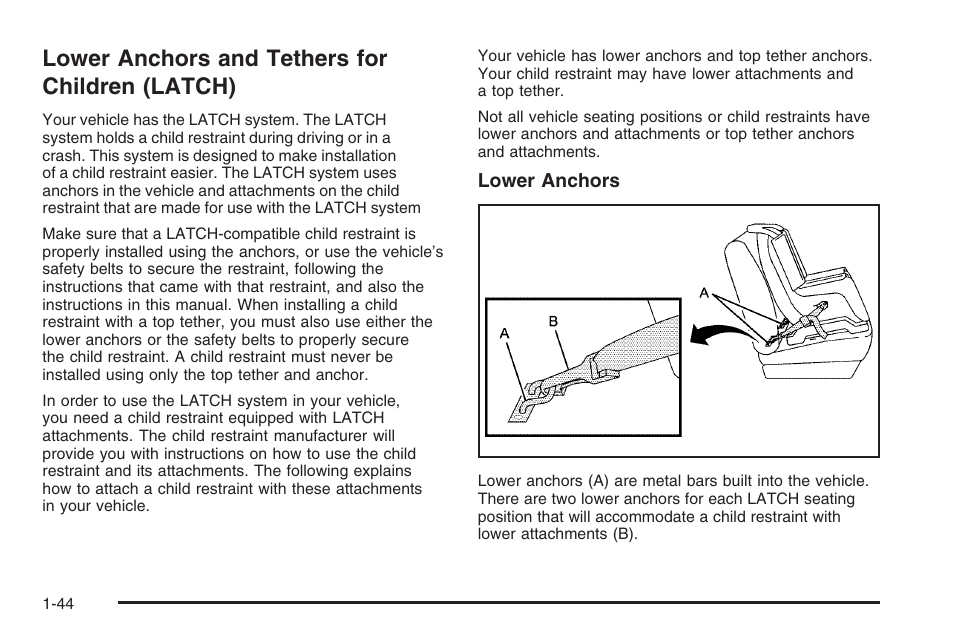 Lower anchors and tethers for children (latch), Lower anchors and tethers for, Children (latch) -44 | Saturn 2006 Vue User Manual | Page 50 / 412