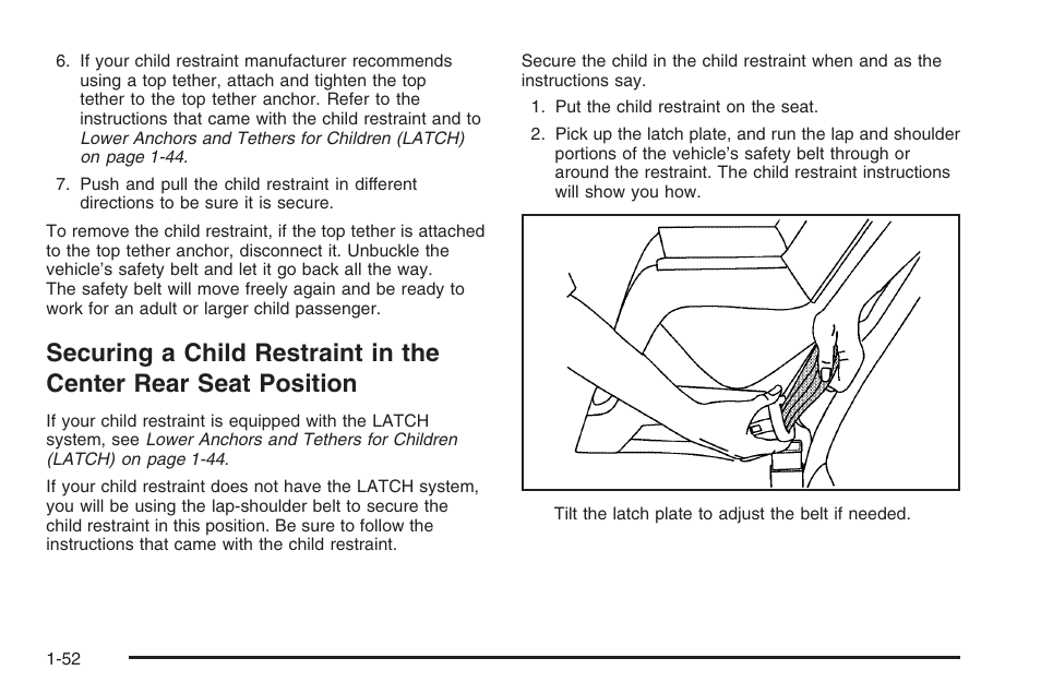 Securing a child restraint in the center, Rear seat position -52 | Saturn 2006 Vue User Manual | Page 58 / 412