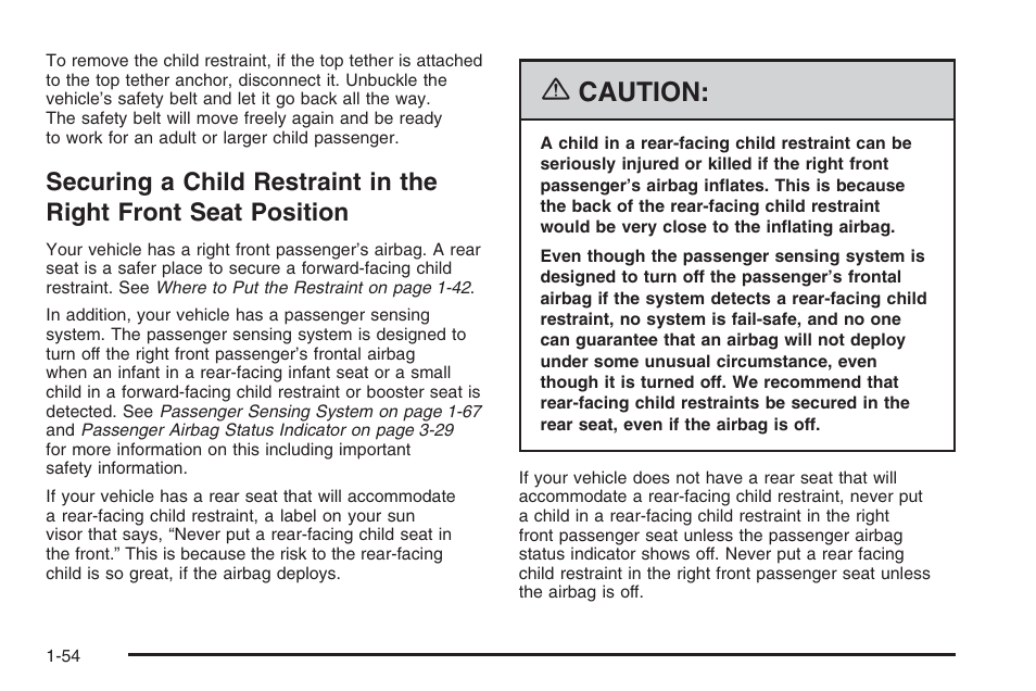 Securing a child restraint in the right, Front seat position -54, Caution | Saturn 2006 Vue User Manual | Page 60 / 412