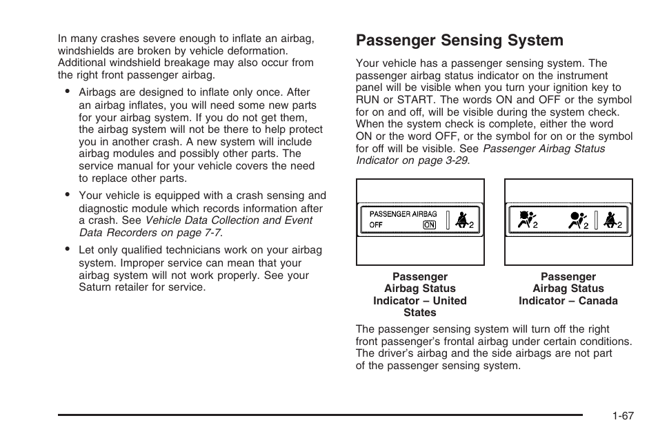 Passenger sensing system, Passenger sensing system -67 | Saturn 2006 Vue User Manual | Page 73 / 412