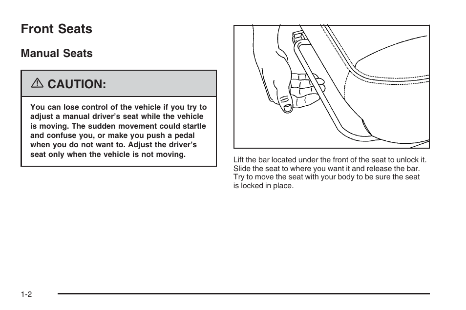 Front seats, Manual seats, Front seats -2 | Manual seats -2 | Saturn 2006 Vue User Manual | Page 8 / 412