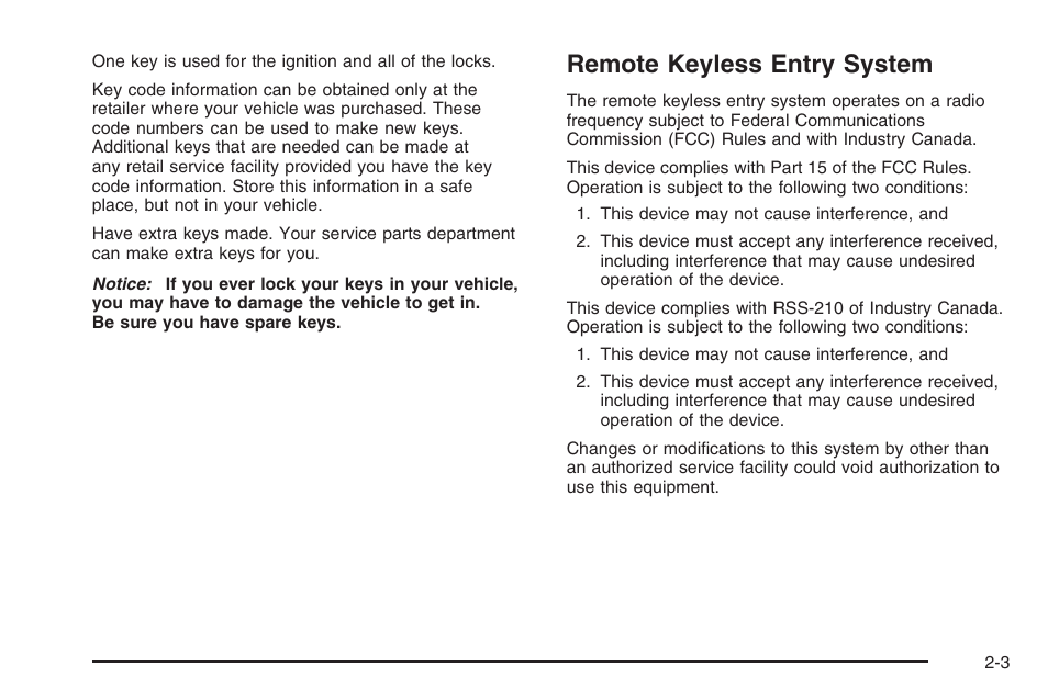 Remote keyless entry system, Remote keyless entry system -3 | Saturn 2006 Vue User Manual | Page 85 / 412