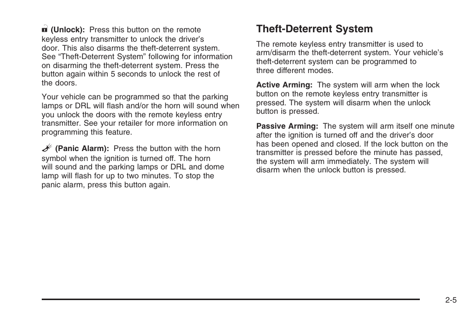 Theft-deterrent system | Saturn 2006 Vue User Manual | Page 87 / 412