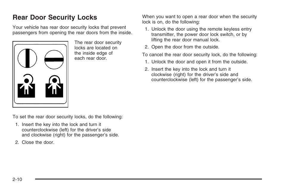 Rear door security locks, Rear door security locks -10 | Saturn 2006 Vue User Manual | Page 92 / 412