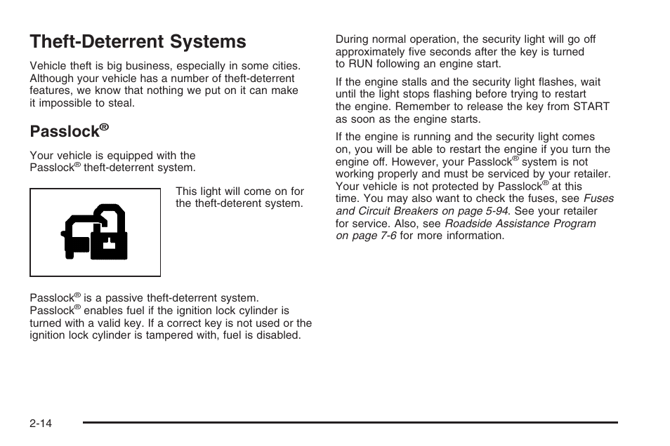 Theft-deterrent systems, Passlock, Theft-deterrent systems -14 | Saturn 2006 Vue User Manual | Page 96 / 412