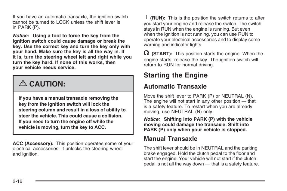 Starting the engine, Starting the engine -16, Caution | Saturn 2006 Vue User Manual | Page 98 / 412