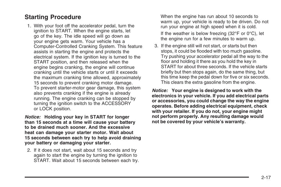 Starting procedure | Saturn 2006 Vue User Manual | Page 99 / 412