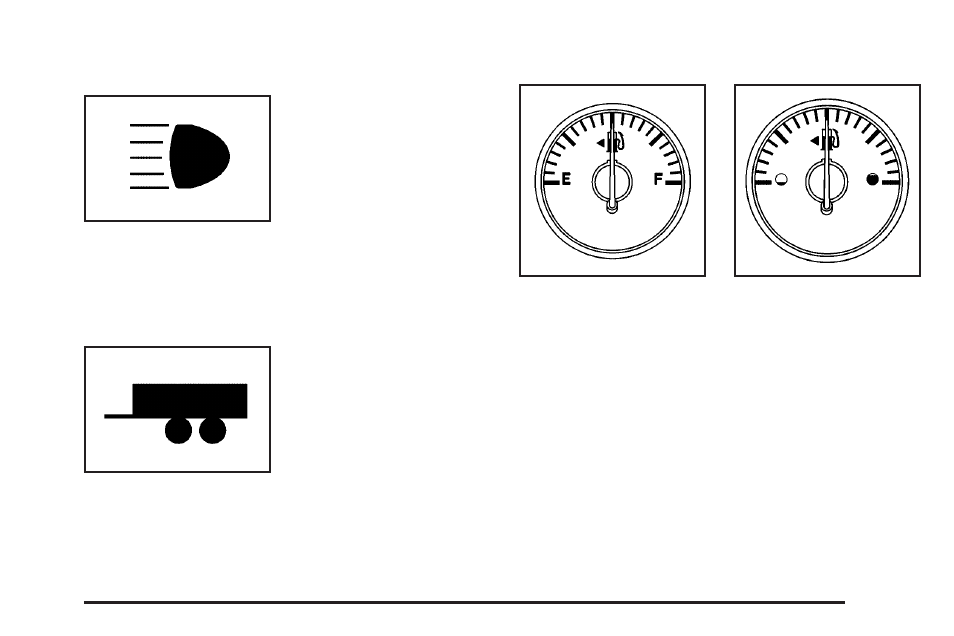 Highbeam on light, Tow/haul mode light, Fuel gage | Highbeam on light tow/haul mode light fuel gage | Saturn 2007 Outlook User Manual | Page 227 / 538