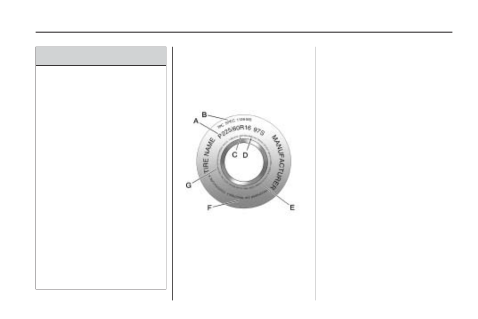 Tire sidewall labeling | Saturn 2009 VUE Hybrid User Manual | Page 259 / 346