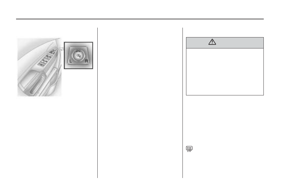 Outside power mirrors, Outside convex mirror, Outside heated mirrors | Saturn 2009 VUE Hybrid User Manual | Page 90 / 346