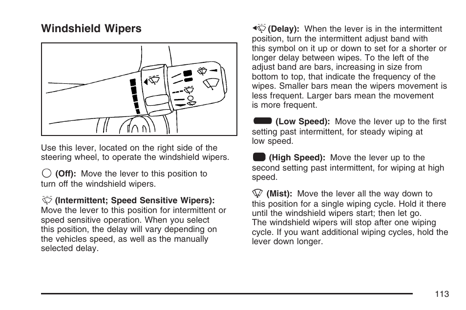 Windshield wipers | Saturn 2007 Sky User Manual | Page 113 / 384