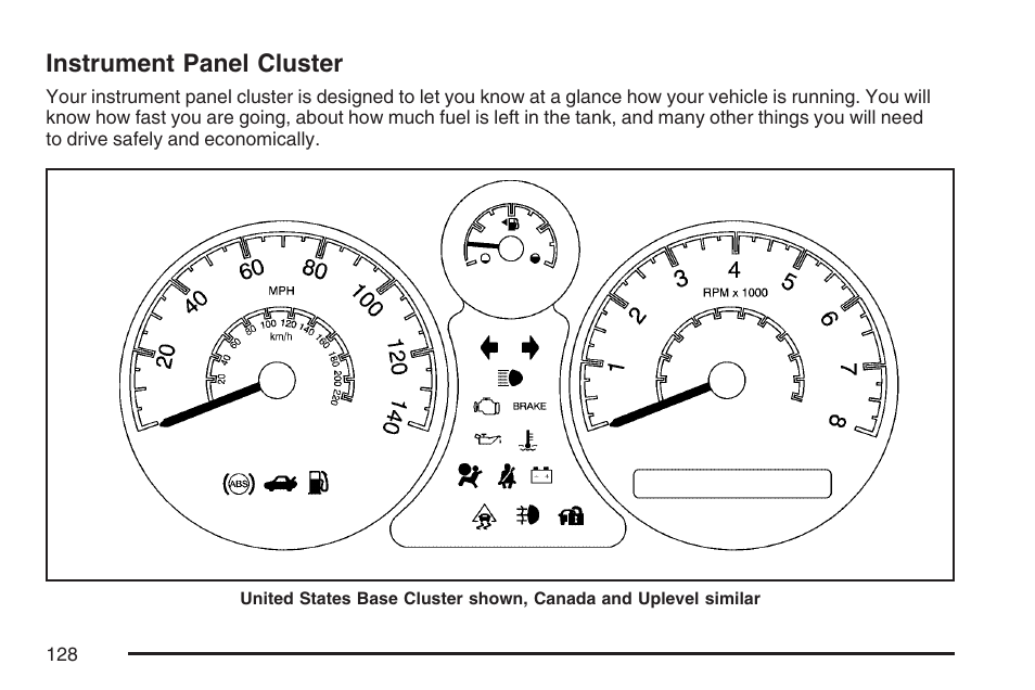 Instrument panel cluster, Instrument, Panel cluster | Saturn 2007 Sky User Manual | Page 128 / 384