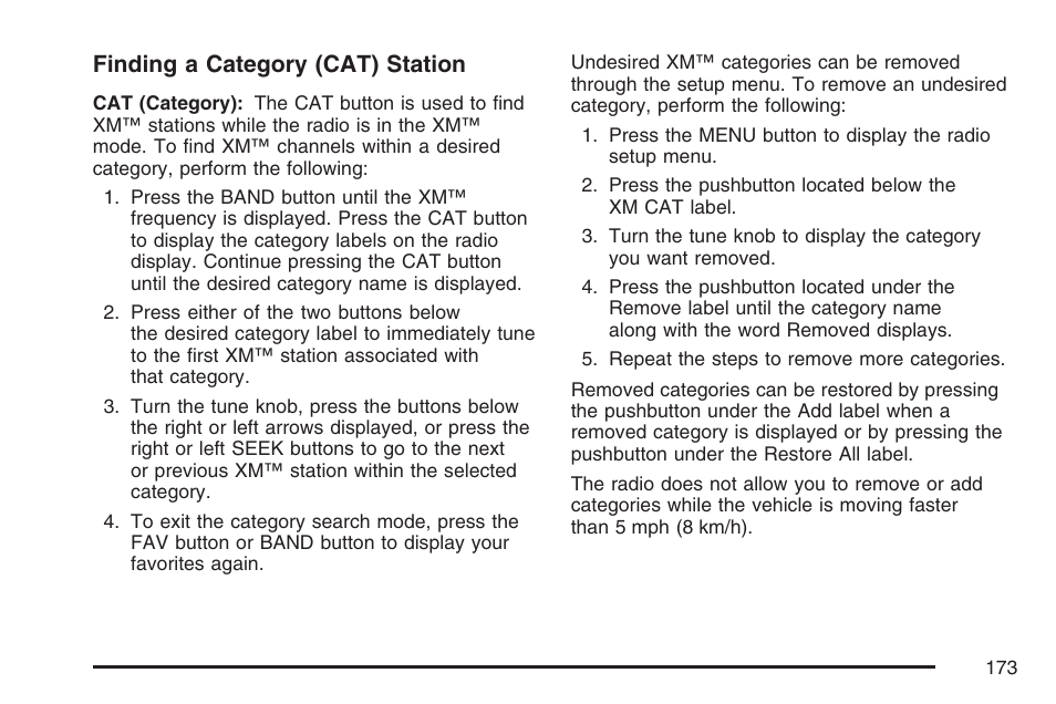 Finding a category (cat) station | Saturn 2007 Sky User Manual | Page 173 / 384