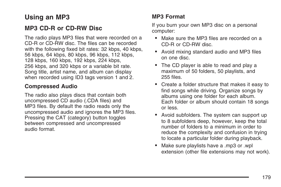 Using an mp3 | Saturn 2007 Sky User Manual | Page 179 / 384