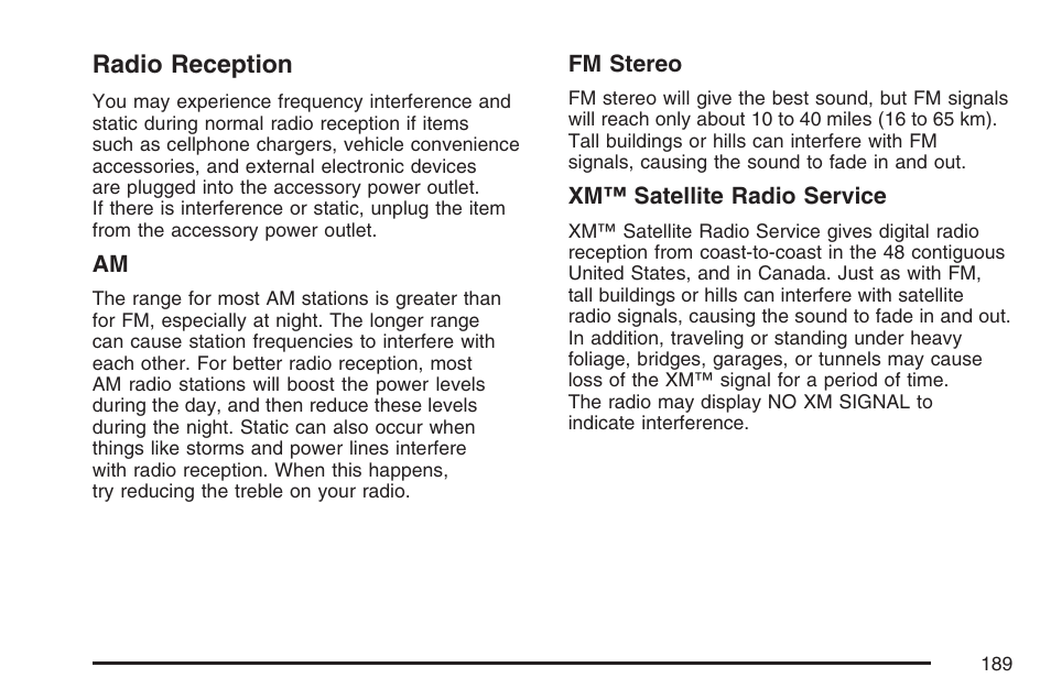 Radio reception | Saturn 2007 Sky User Manual | Page 189 / 384