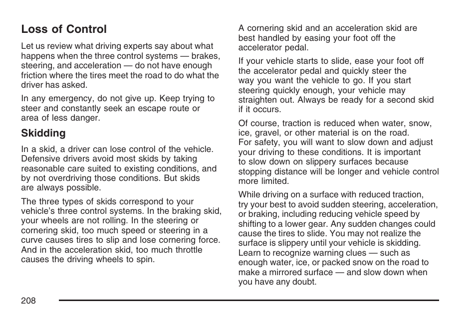 Loss of control | Saturn 2007 Sky User Manual | Page 208 / 384