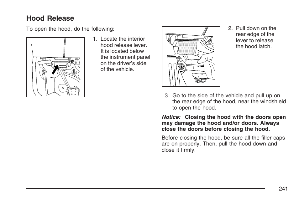 Hood release | Saturn 2007 Sky User Manual | Page 241 / 384