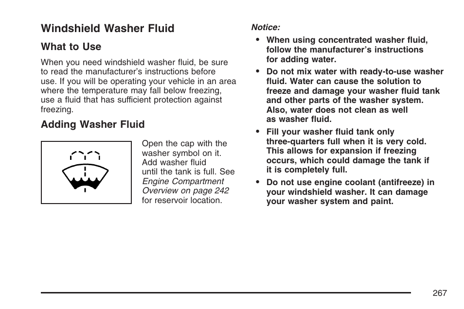 Windshield washer fluid | Saturn 2007 Sky User Manual | Page 267 / 384