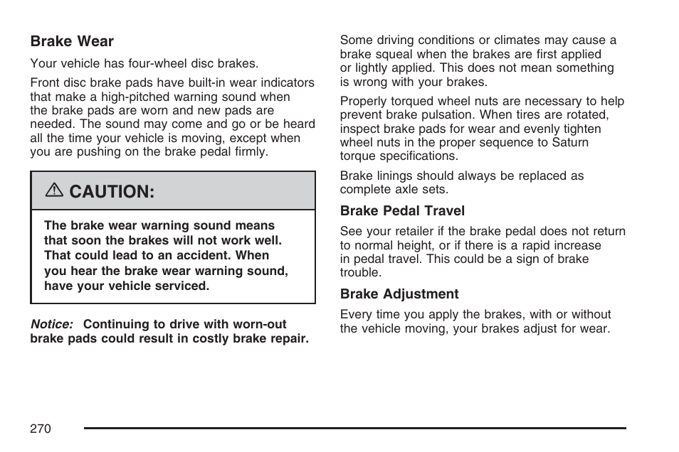 Caution | Saturn 2007 Sky User Manual | Page 270 / 384