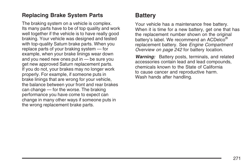 Battery | Saturn 2007 Sky User Manual | Page 271 / 384