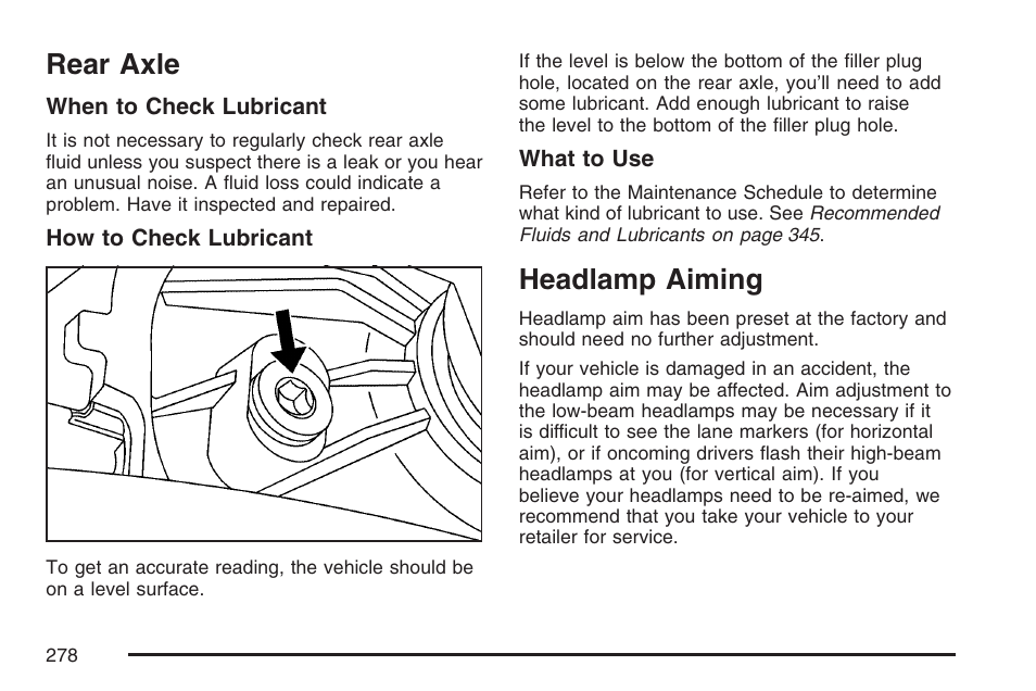 Rear axle, Headlamp aiming | Saturn 2007 Sky User Manual | Page 278 / 384