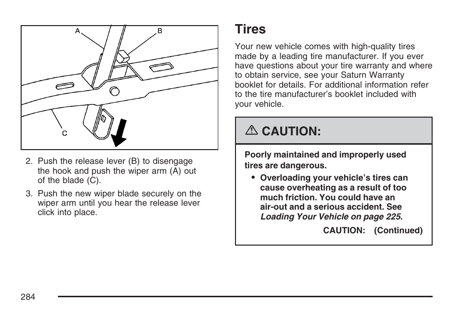 Tires, Caution | Saturn 2007 Sky User Manual | Page 284 / 384