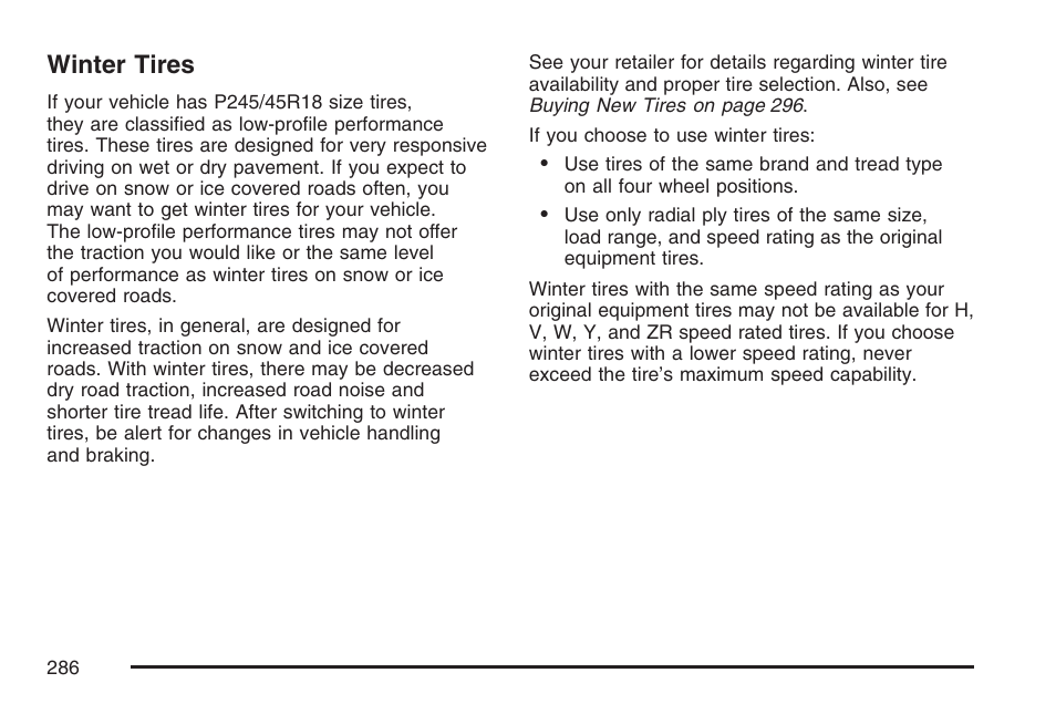 Winter tires | Saturn 2007 Sky User Manual | Page 286 / 384