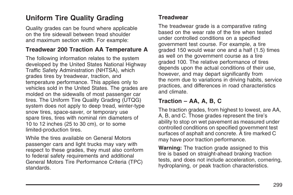 Uniform tire quality grading | Saturn 2007 Sky User Manual | Page 299 / 384