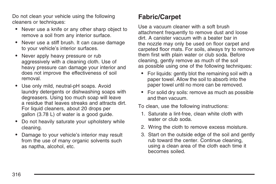 Fabric/carpet | Saturn 2007 Sky User Manual | Page 316 / 384