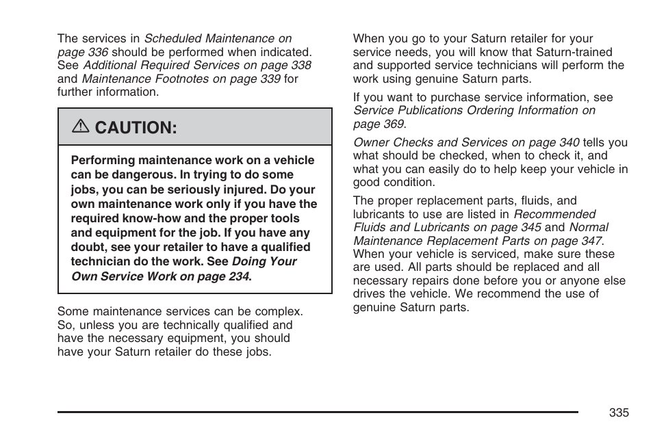 Caution | Saturn 2007 Sky User Manual | Page 335 / 384